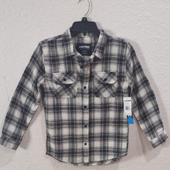 TONY HAWK Black and White , Brown Button Down Shirt Classic Plaid Design - Picture 4 of 17